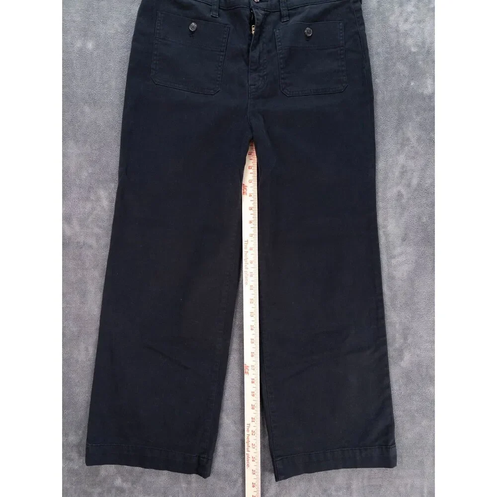 J.Crew Sailor Slim Wide Leg Chino Pants Womens 29 Black Cropped Patch Pockets
